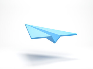 Fototapeta na wymiar 3D rendering, 3D illustration. Paper plane flying icon on white background. Minimal cartoon style