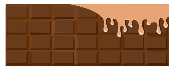 Semi dark chocolate bar pattern background with melting light chocolate cream in the top right corner. Vector illustration.