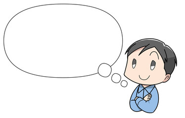 楽しそうに考える男性フキダシ付き