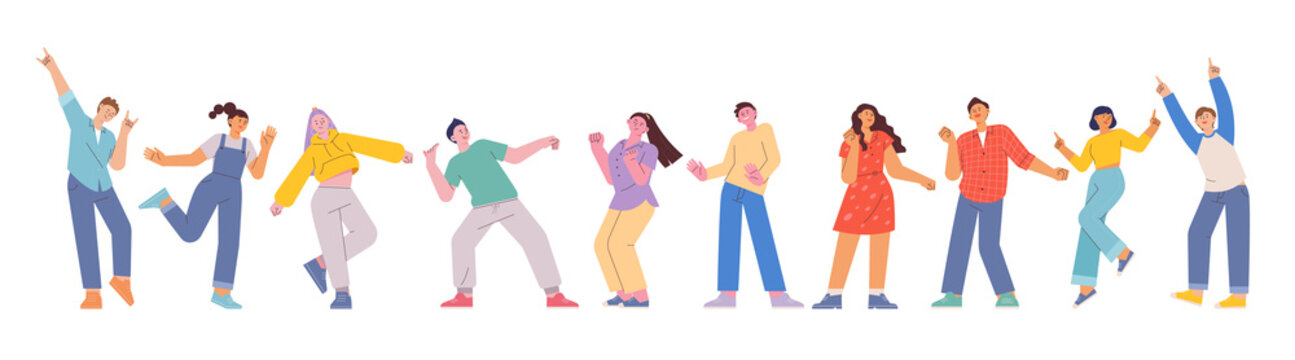People in casual style are dancing. A tall and small head character. flat design style vector illustration.