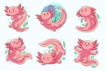 hand drawn cute axolotl illustration design