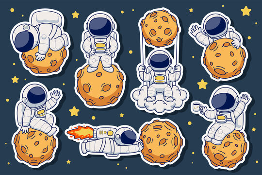 Hand Drawn Cute Astronaut Design Sticker Illustration