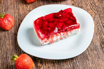 strawberry cream cheese cake with red sweet jam