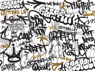 Gordijnen Graffiti background with throw-up and tagging hand-drawn style. Street art graffiti urban theme for prints, banners, and textiles in vector format. © Themeaseven