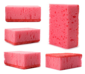 Set with cleaning sponges on white background