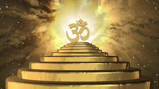 3D Omm Symbol on Golden Circle Stairs