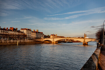 Fototapeta premium old european village cotallege and river