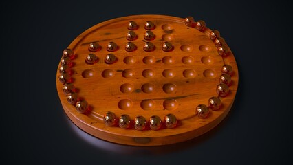 Peg solitaire board game top view isolated on infinite background 3D computer generated image