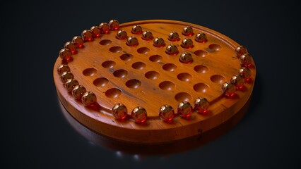 Peg solitaire board game isolated on infinite background 3D computer generated image