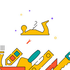 Wood hand planer work tool filled line vector icon, simple illustration, related bottom border.