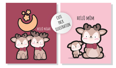 Flat cute deer collection illustration set
