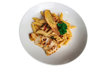 pasta agli e olio with chicken slice
