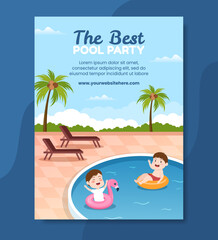 Summer Pool Party Poster Template Cartoon Background Vector Illustration