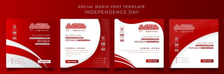 Social media template in square background with waving red and white design for indonesia day design