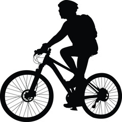 black and white icon of a person riding his bicycle