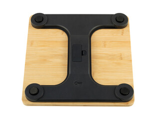 bamboo kitchen scales with digital display on white background.