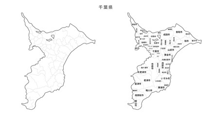 日本　白地図　千葉県（市区町村）