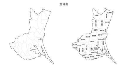 日本　白地図　茨城県（市区町村）