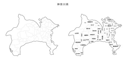 Fototapeta na wymiar 日本　白地図　神奈川県（市区町村）