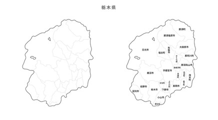 日本　白地図　栃木県（市区町村）