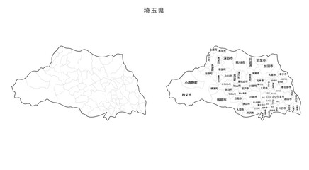 日本　白地図　埼玉県（市区町村）