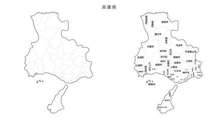 日本　白地図　兵庫県（市区町村）