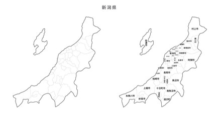 日本　白地図　新潟県（市区町村）