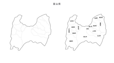 日本　白地図　富山県（市区町村）
