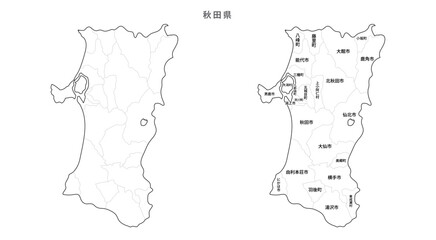 日本　白地図　秋田県（市区町村）