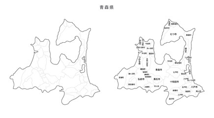 日本　白地図　青森県（市区町村）