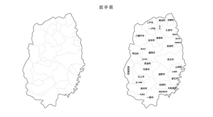 日本　白地図　岩手県（市区町村）