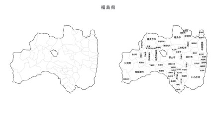 日本　白地図　福島県（市区町村）