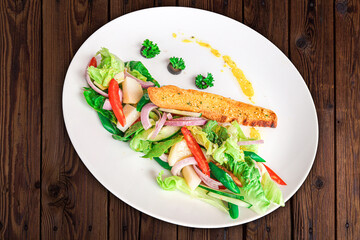 fresh green vegetable  salad with lemon sauces