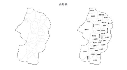 日本　白地図　山形県（市区町村）