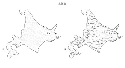 日本　白地図　北海道（市区町村）
