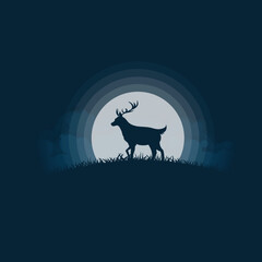 Animal silhouette, halloween night background and moonlight vector illustration.