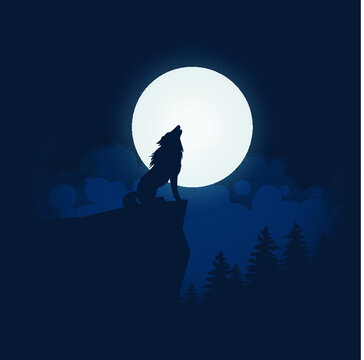 Animal silhouette, halloween night background and moonlight vector illustration.