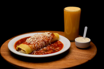 beef pancake with orange juice