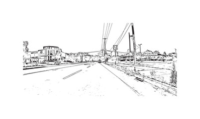 Building view with landmark of New Haven is the 
city in Connecticut. Hand drawn sketch illustration in vector.