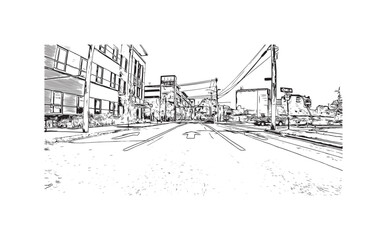 Building view with landmark of New Haven is the 
city in Connecticut. Hand drawn sketch illustration in vector.