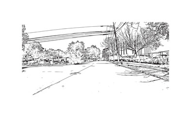 Fototapeta premium Building view with landmark of New Haven is the city in Connecticut. Hand drawn sketch illustration in vector.