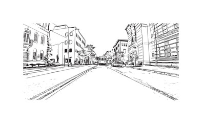 Fototapeta na wymiar Building view with landmark of New Haven is the city in Connecticut. Hand drawn sketch illustration in vector.