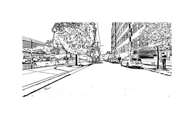 Building view with landmark of New Haven is the 
city in Connecticut. Hand drawn sketch illustration in vector. - obrazy, fototapety, plakaty