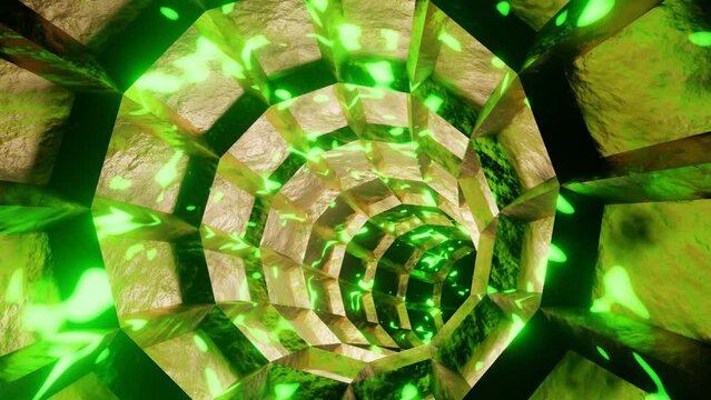 Flight inside toxic pipe. Toxic substances stuck to the walls of the industrial tunnel. Inside the radioactive waste storage. Poisoned soil. Looping deep toxic hole 3d render. High quality 4k footage
