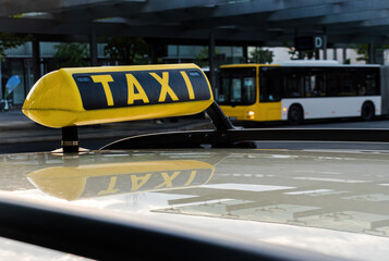 Taxi is waiting for the clients in the city center in Germany