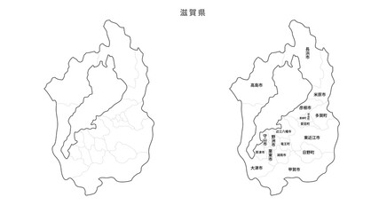 日本　白地図　滋賀県（市区町村）