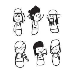 hand drawn doodle girl character illustration vector