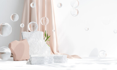 rock podium for product presentation. Natural beauty pedestal, relaxation and health, 3d illustration.
