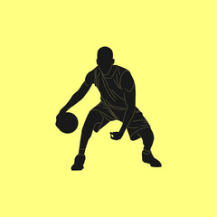 Fototapeta na wymiar Dribble running basket ball player silhouette vector illustration