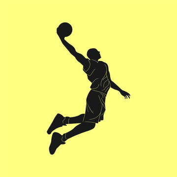 recommend clip art: basketball player silhouette Leaping slam dunks jump vector illustration isolated 